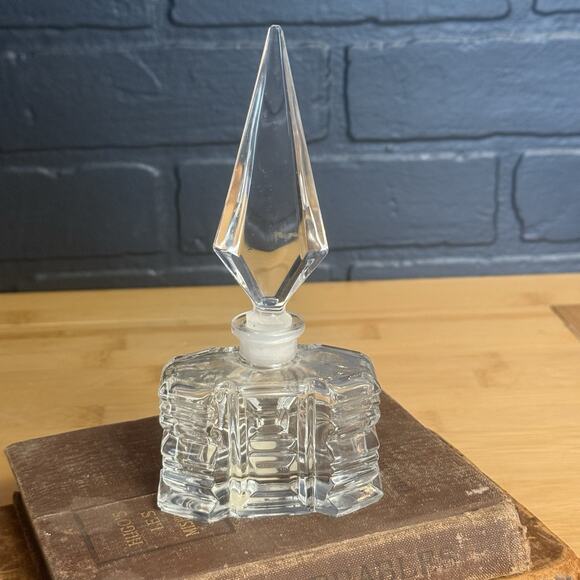 Czech Ofnah Crystal Perfume Bottle with Stopper Diamond Shape Dauber Boho Vanity - Picture 2 of 3